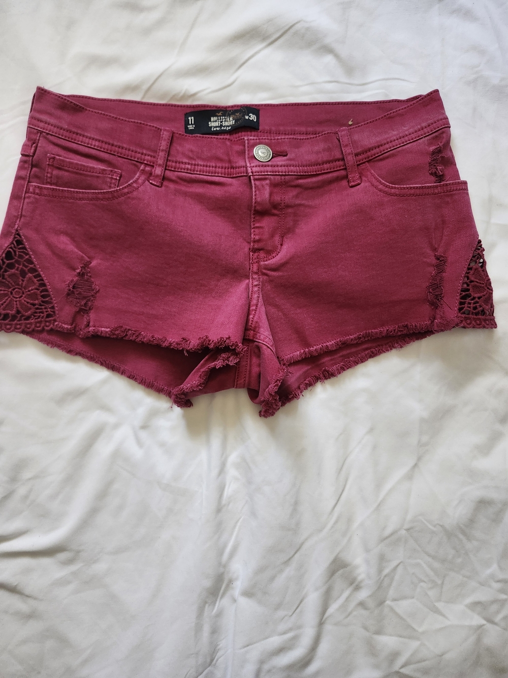 Hollister Berry Crochet-Trim Distressed Denim Shorts